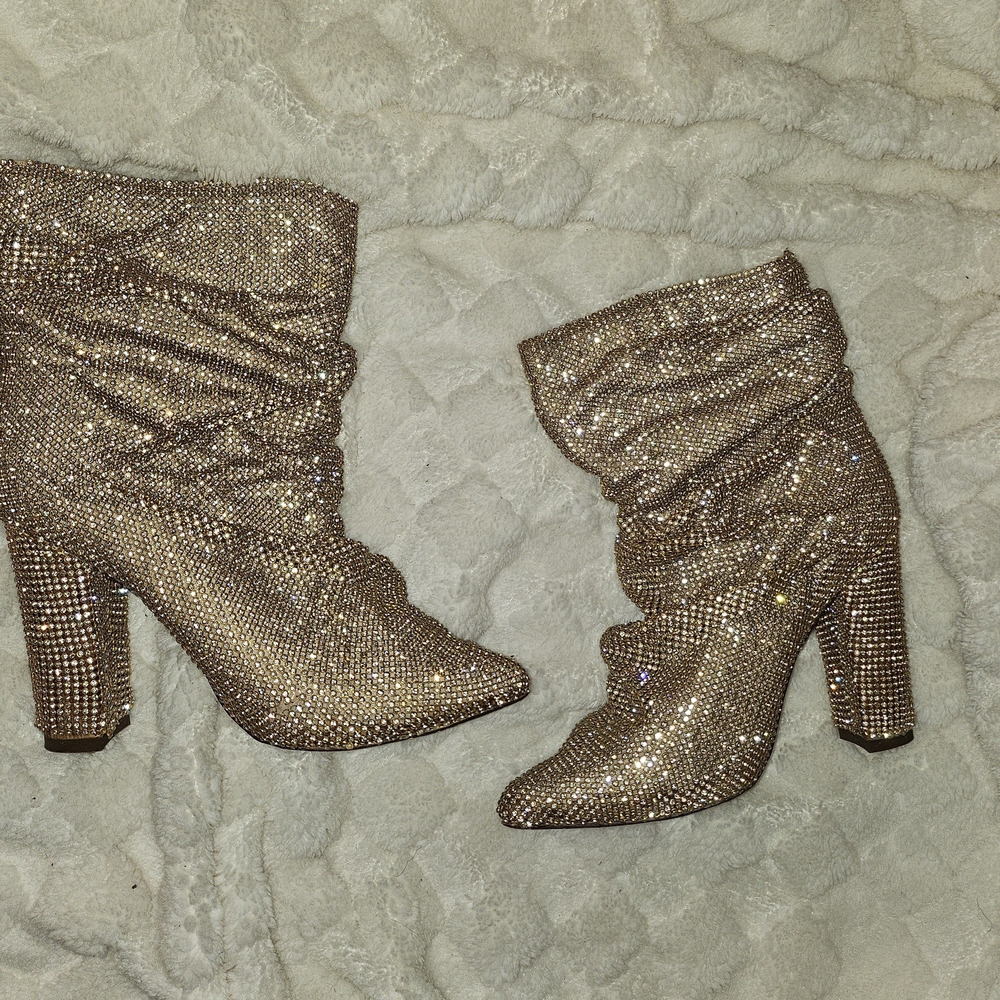 Elegant Gold Rhinestone Shoe Boots